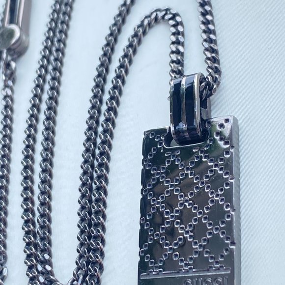 - Gucci Sliver Sterling Diamantissima Black Necklace 23" - Picture 11 of 15